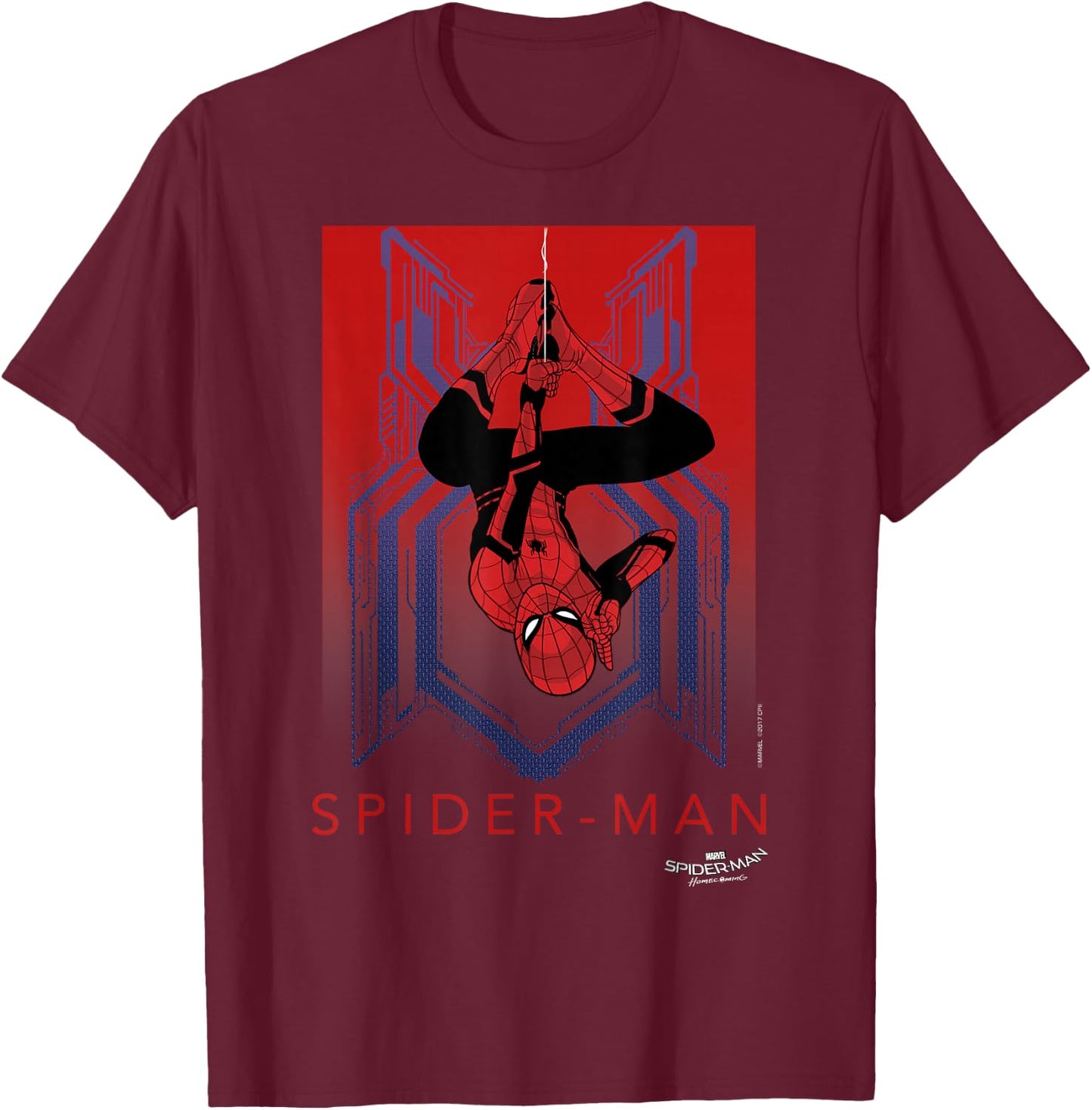 Marvel Spider-Man Homecoming Hanging Upside Down T-Shirt - T-Shirt | Maroon