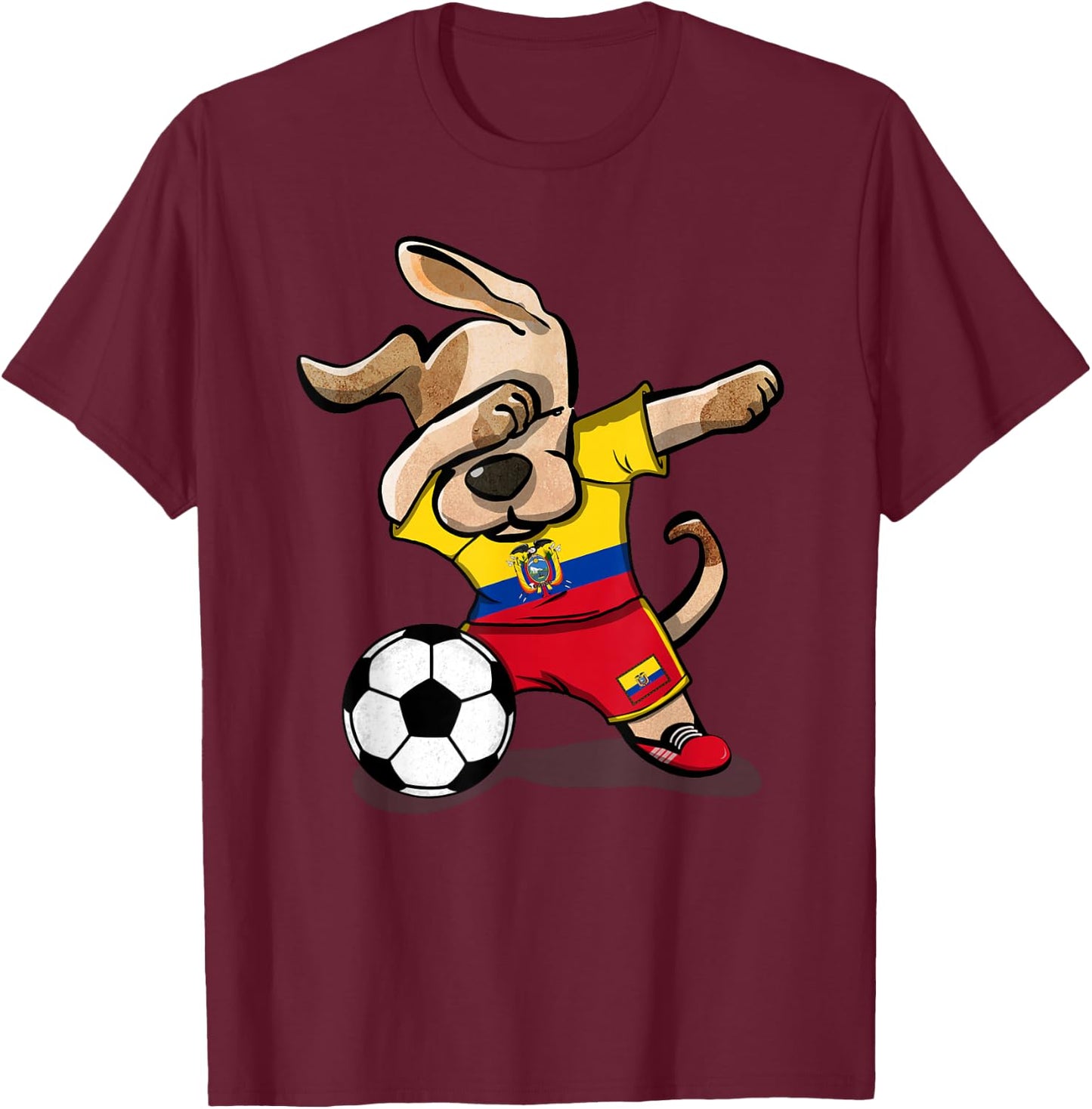 Dabbing Dog Ecuador Soccer Fans Jersey Ecuadorian Football T-Shirt - T-Shirt | Maroon
