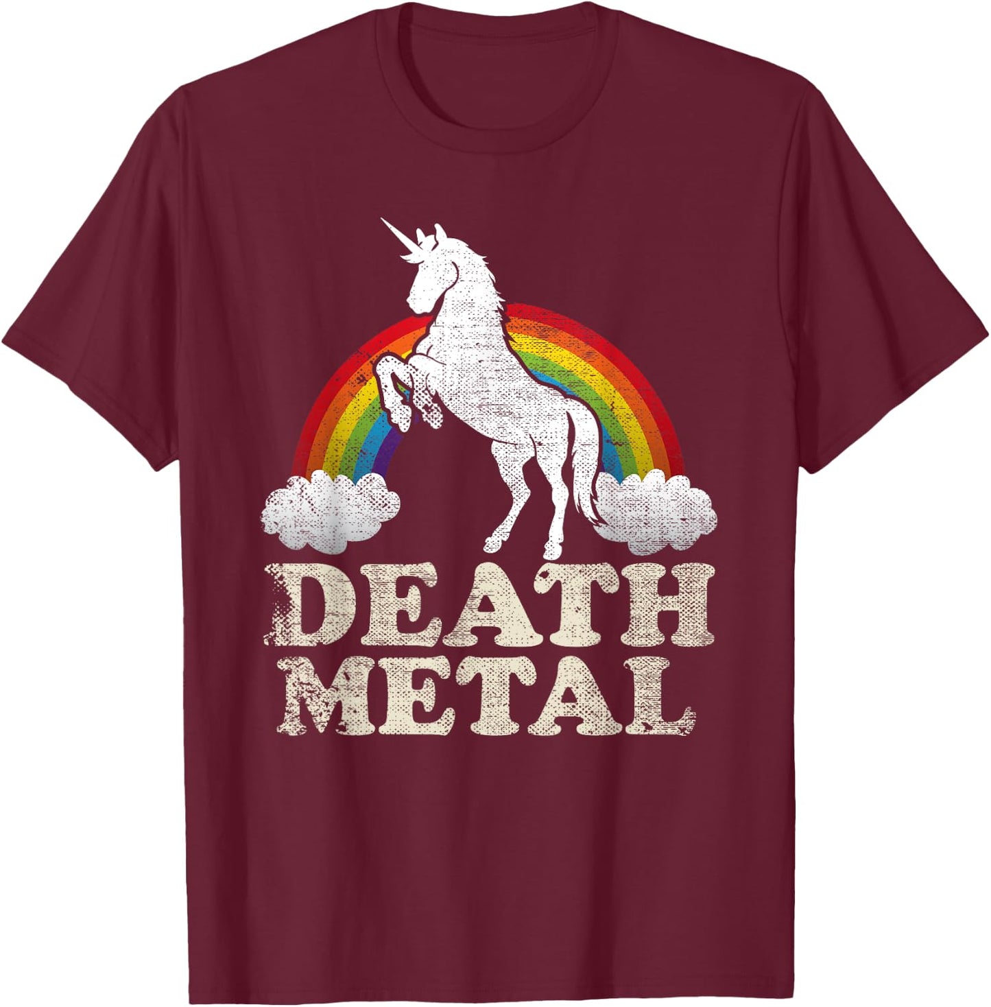 Funny Death Metal Unicorn and rainbow T-Shirt - T-Shirt | Maroon