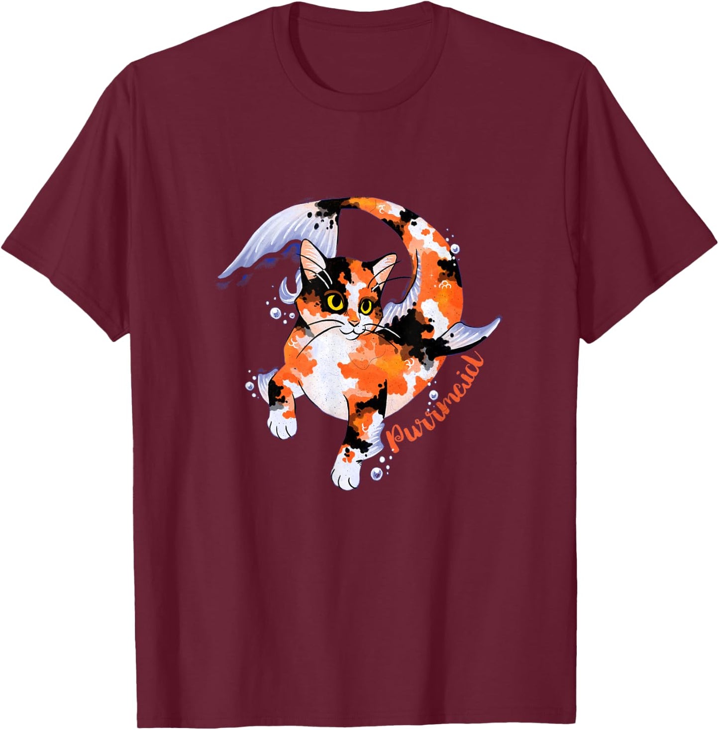 Purrmaid | Funny Mermaid Cat, Mermaiding Kitty T-Shirt - T-Shirt | Maroon