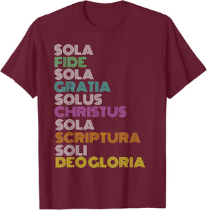 Reformed Christian Five 5 Solas Reformation Day Church T-Shirt - T-Shirt | Maroon