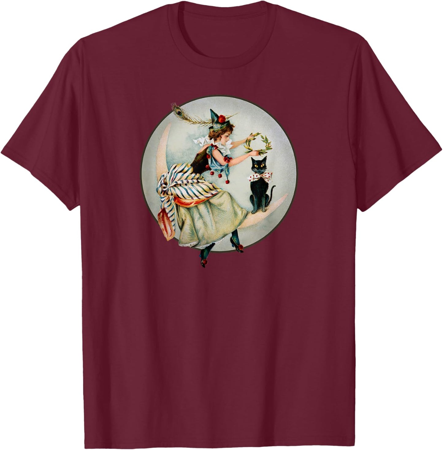 The Black Cat Magazine Vintage Halloween Woman And Cat T-Shirt - T-Shirt | Maroon