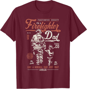 Distressed Firefighter Dad Shirt Men Fathers Day Fireman T-Shirt - T-Shirt | Maroon