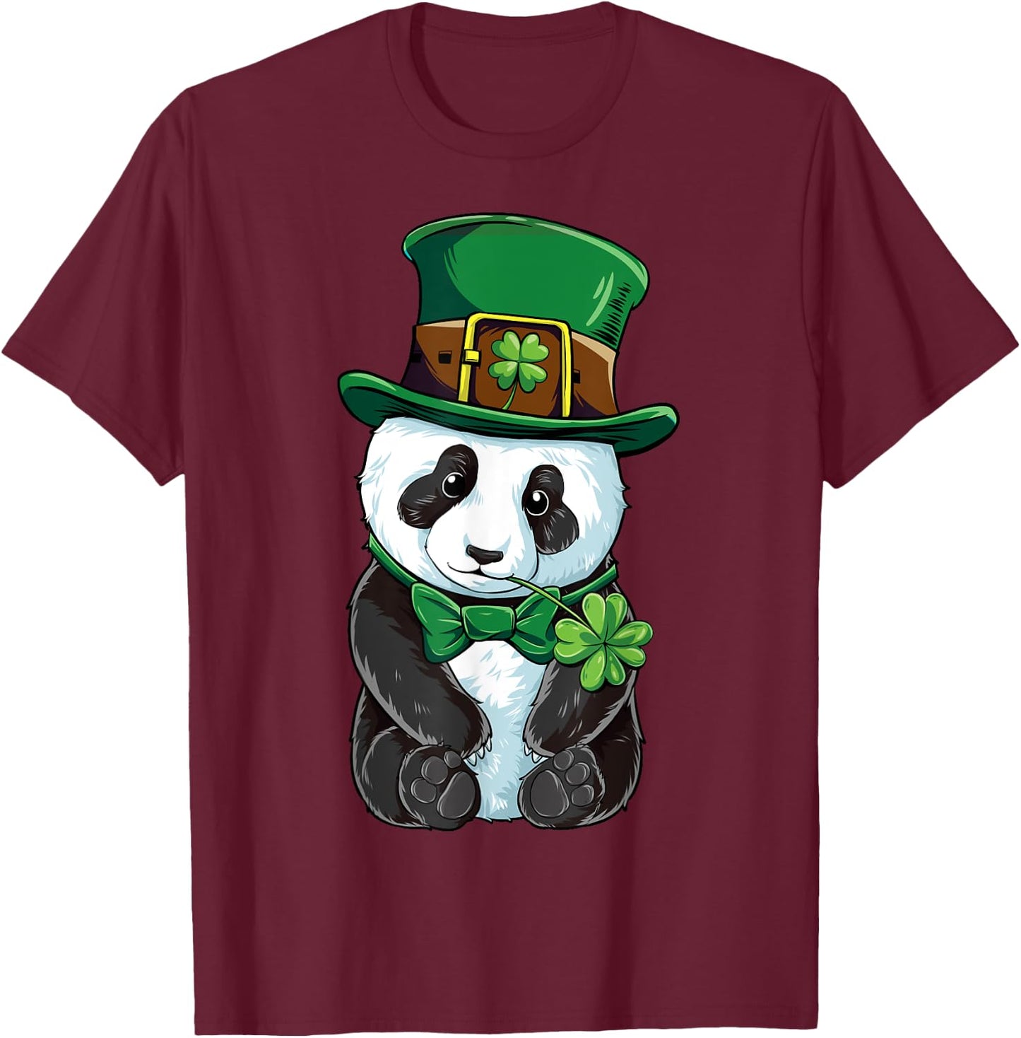 Panda Leprechaun Hat St Patricks Day Boys Girls Men Shamrock T-Shirt - T-Shirt | Maroon