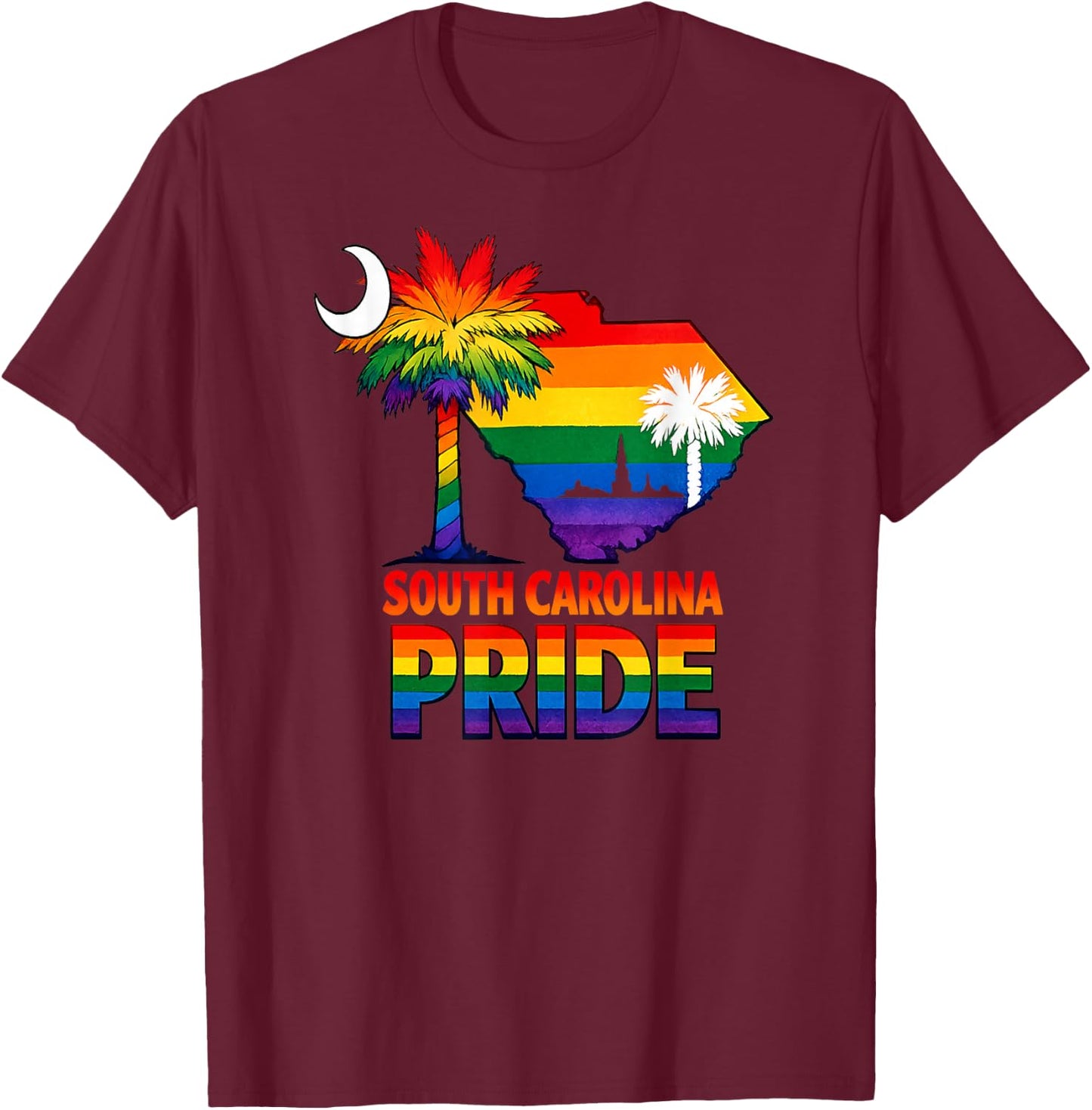 South Carolina Pride Palmetto Rainbow State Graphic T-Shirt - T-Shirt | Maroon