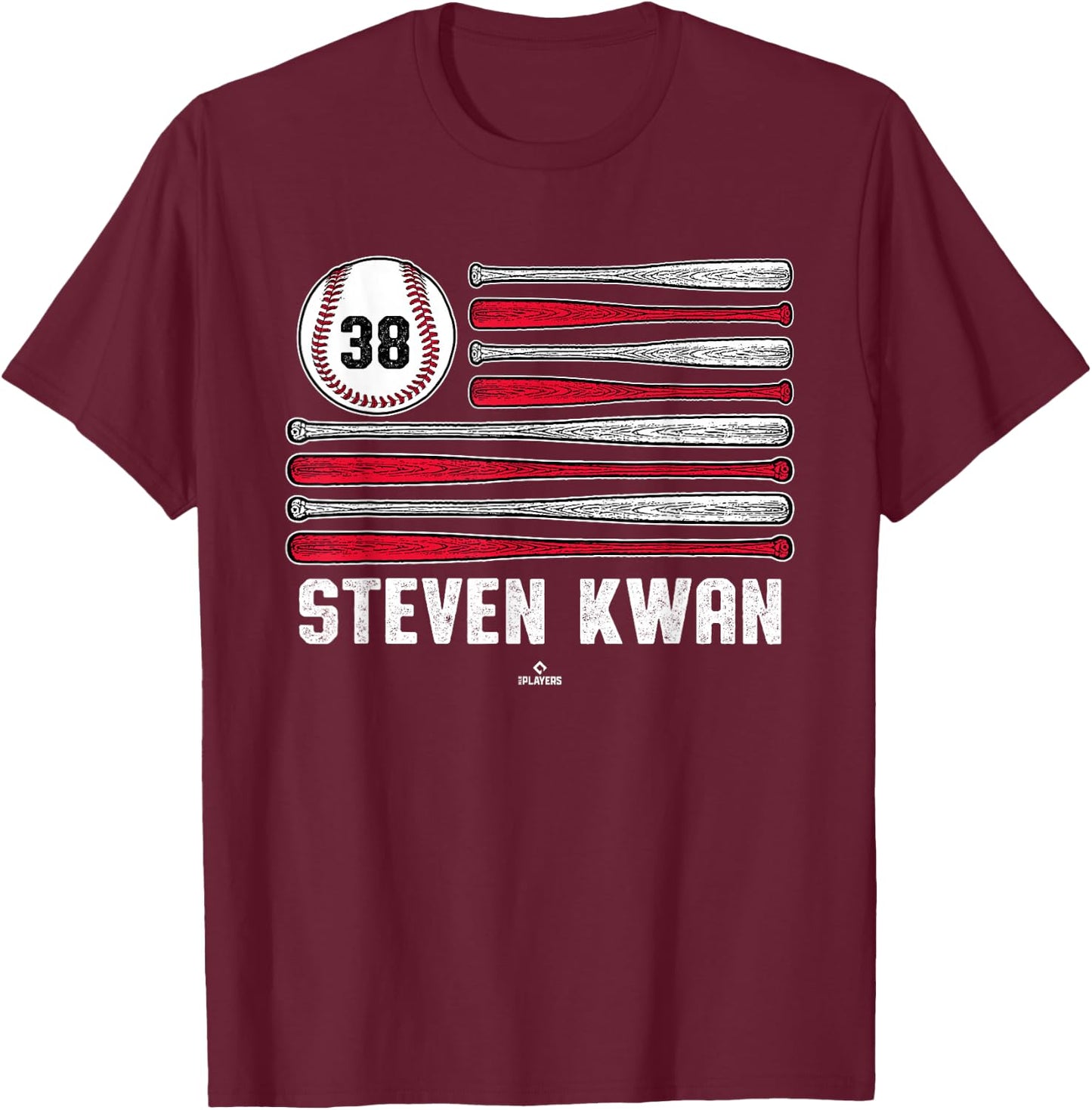 Baseball American Flag Steven Kwan Cleveland Baseball MLBPA T-Shirt - T-Shirt | Maroon