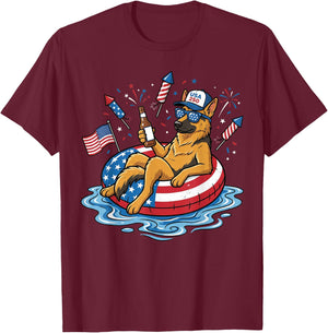 Retro German Shepherd Beer USA 250th Anniversary 4th of July T-Shirt - T-Shirt | Maroon