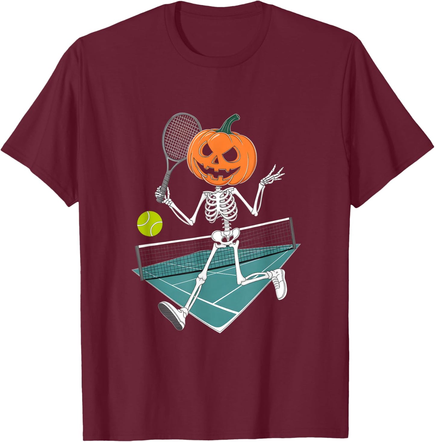 Tennis Pumpkin Jack O LanternFunny Halloween Pun T-Shirt - T-Shirt | Maroon