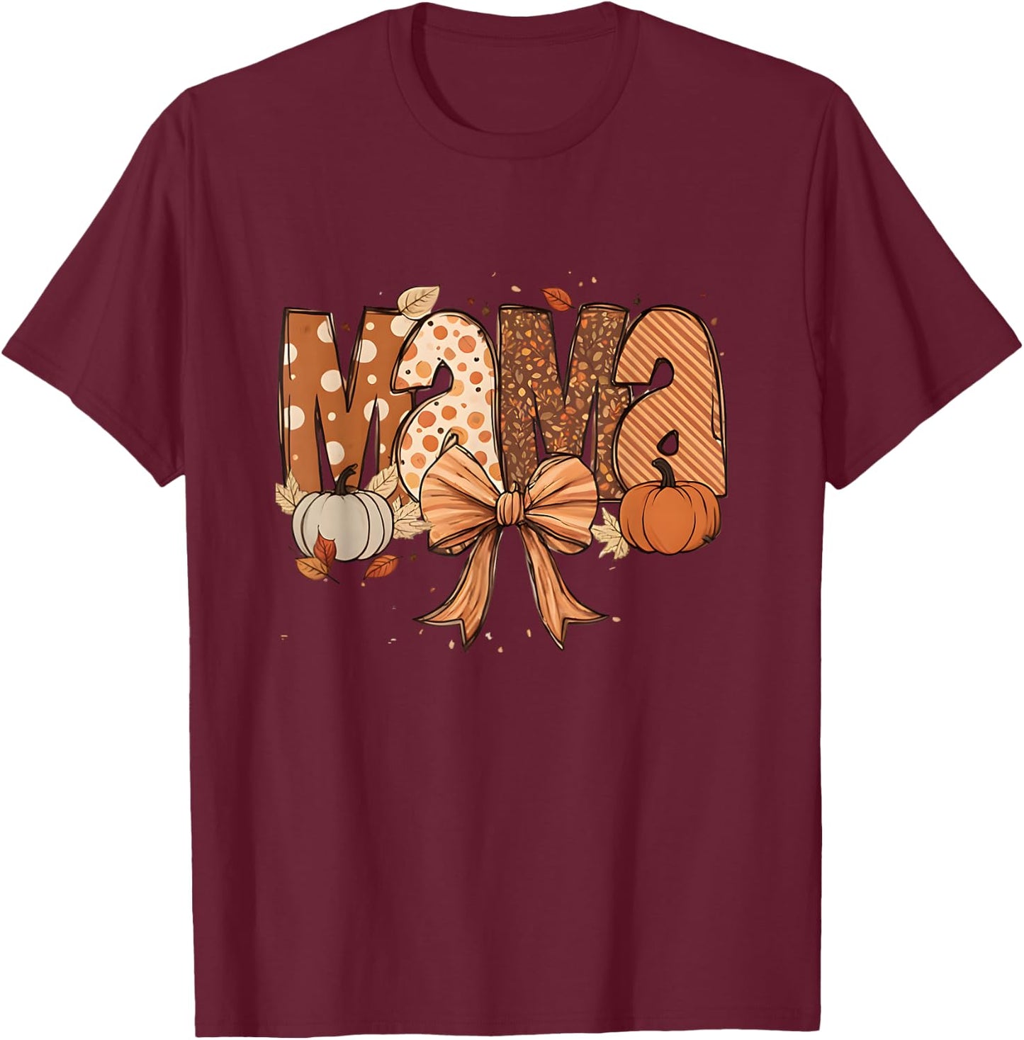 Fall Mama Autumn Coquette Pumpkin Vibes Mom Life T-Shirt - T-Shirt | Maroon