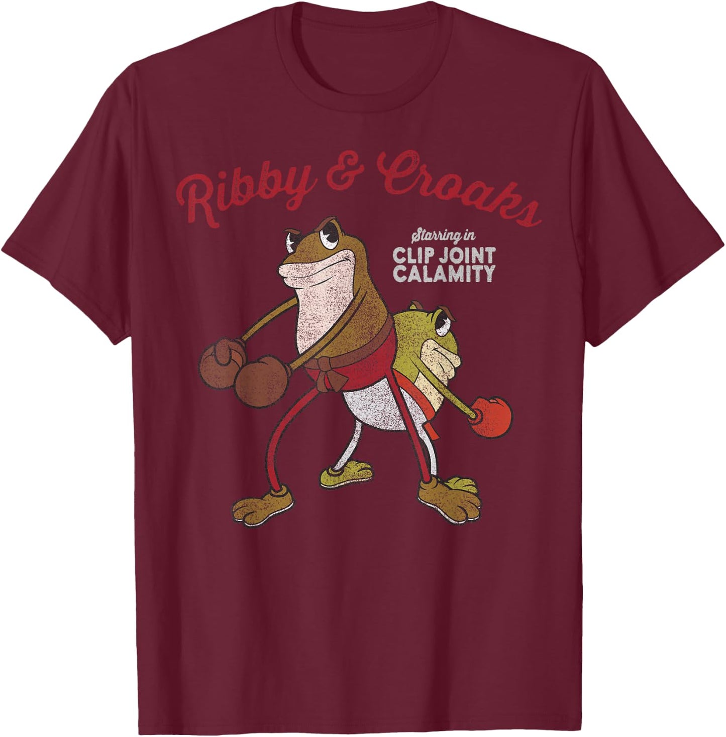 Cuphead Ribby And Croaks Clip Joint Calamity T-Shirt - T-Shirt | Maroon