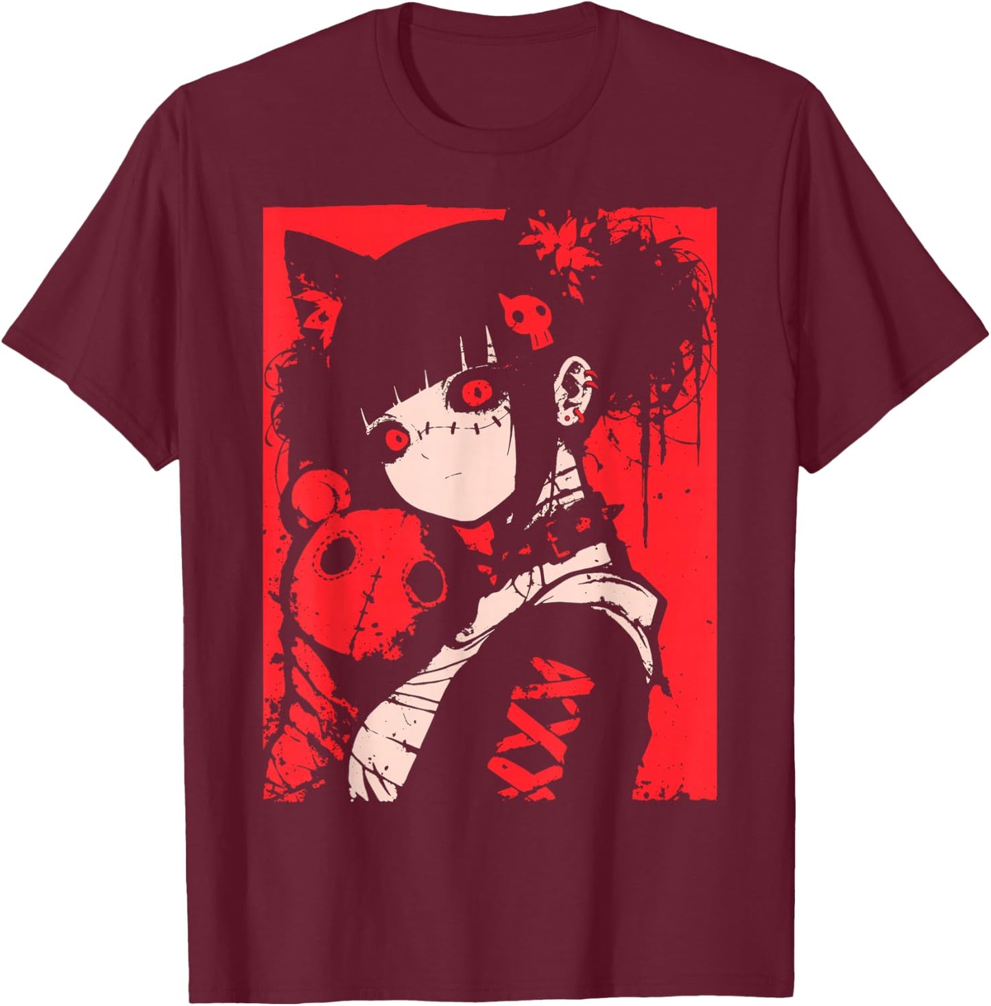 Horror Anime Manga | Japan Japanese Creepy Kawaii Goth T-Shirt - T-Shirt | Maroon