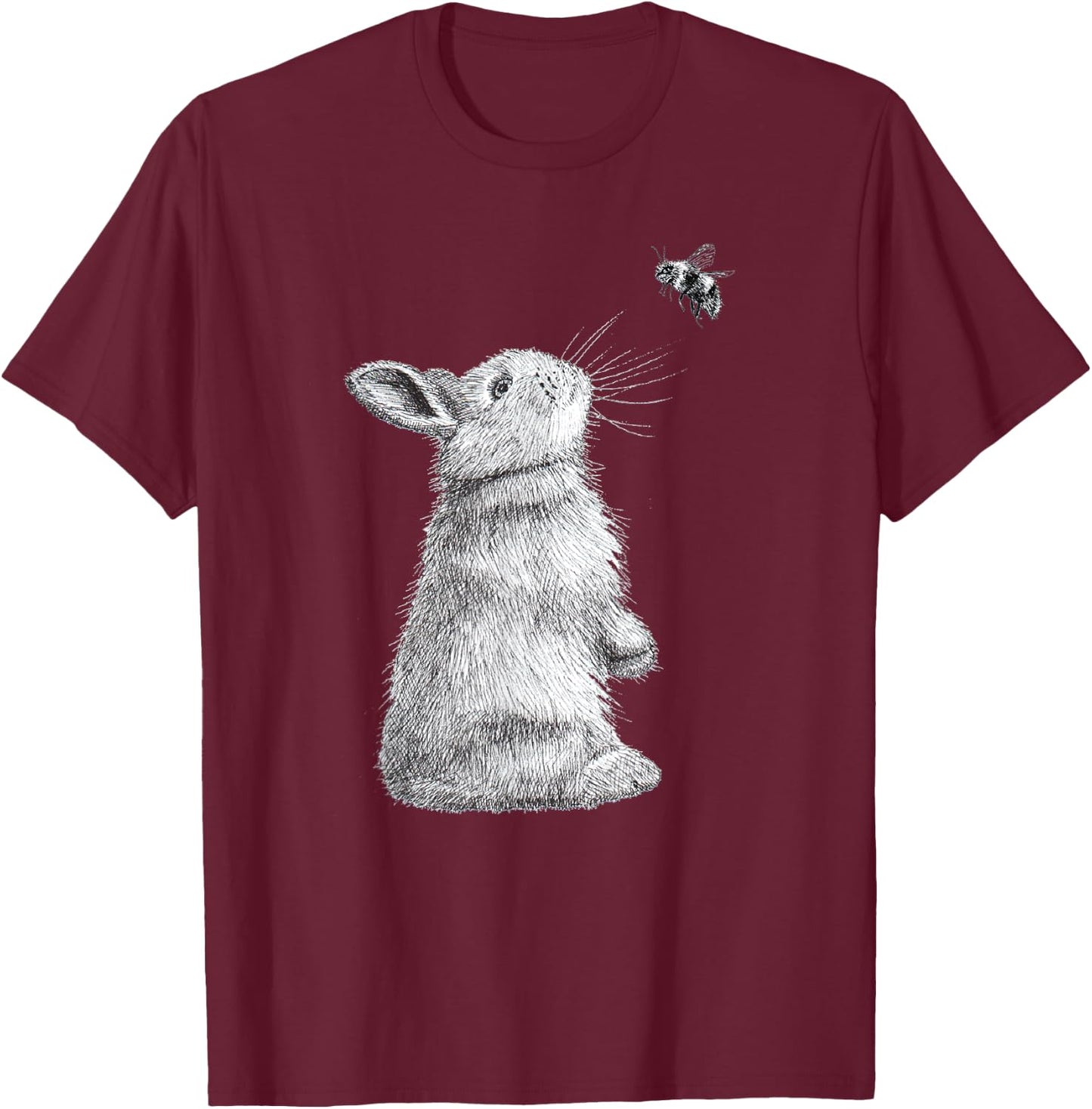 Honey Bunny Illustration Of Rabbit & Bumble Bee T-Shirt - T-Shirt | Maroon