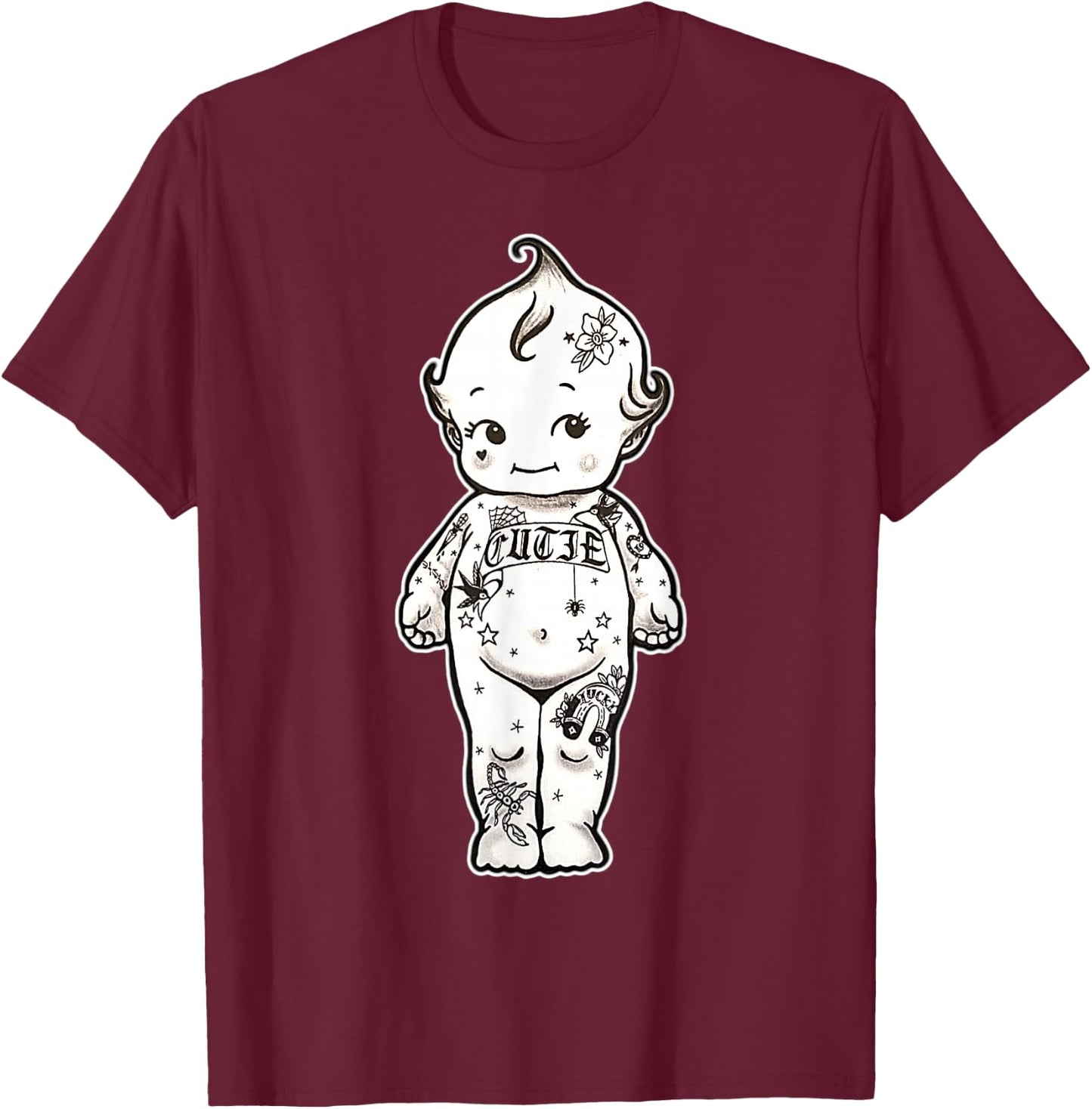 Tattooed Kewpie Baby T-Shirt - T-Shirt | Maroon
