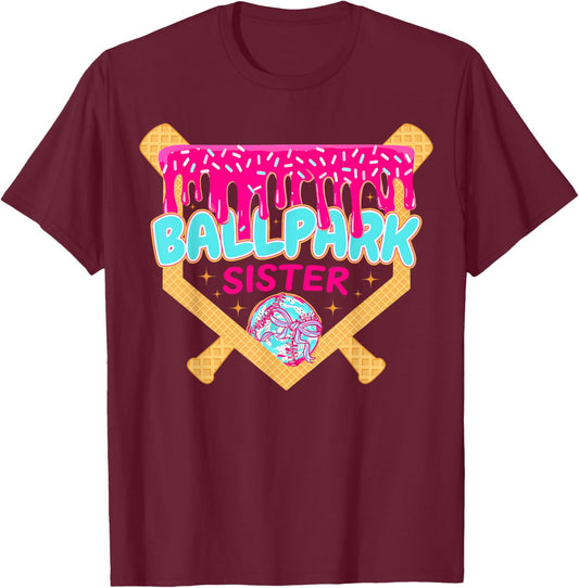 Baseball Drip Ballpark Sister Ice Cream Drip Tball Ball T-Shirt - T-Shirt | Maroon