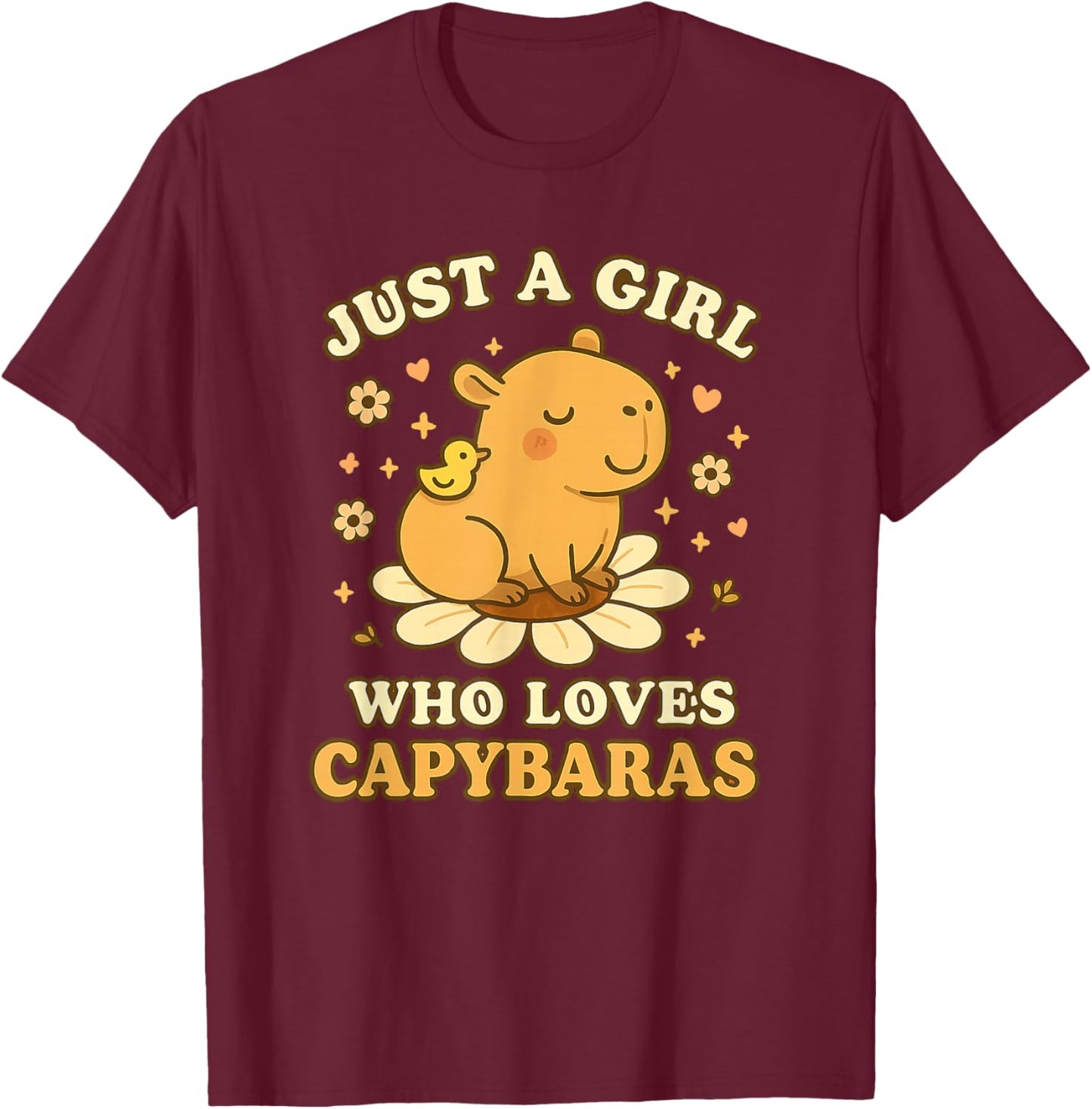 Just A Girl Who Loves Capybaras Cute Kawaii Daisy T-Shirt - T-Shirt | Maroon