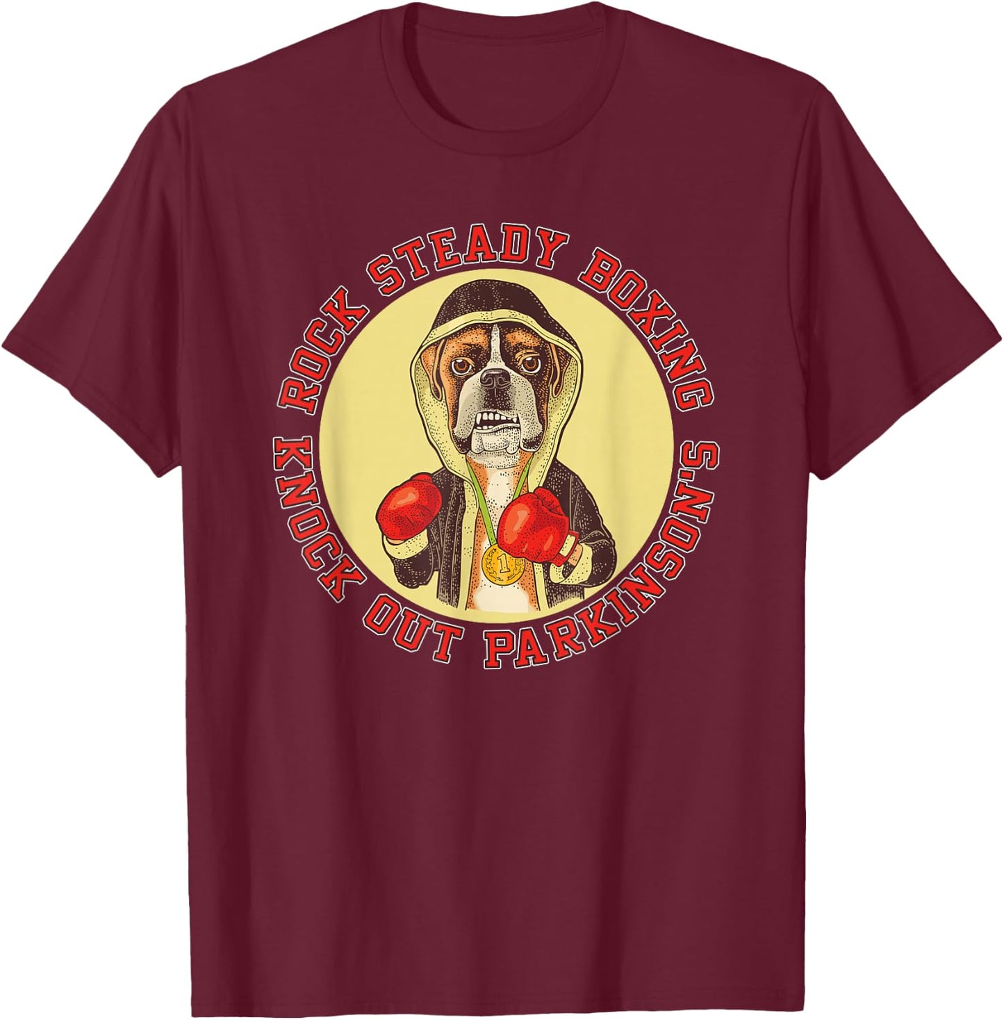 Rock Steady Boxing Parkinson's - Boxer Dog With Red Gloves T-Shirt - T-Shirt | Maroon