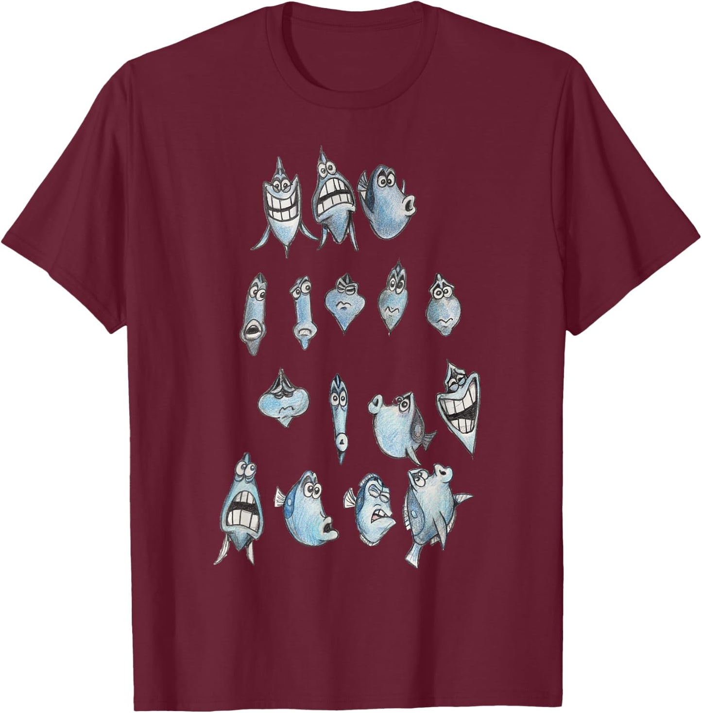 Disney Pixar Finding Nemo Dory Many Faces Silly Sketches T-Shirt - T-Shirt | Maroon