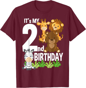 It's My 2nd Birthday Zoo Theme Birthday Safari Jungle Animal T-Shirt - T-Shirt | Maroon