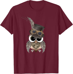 Steampunk Owl . For Owl Lovers and Steampunks. T-Shirt - T-Shirt | Maroon