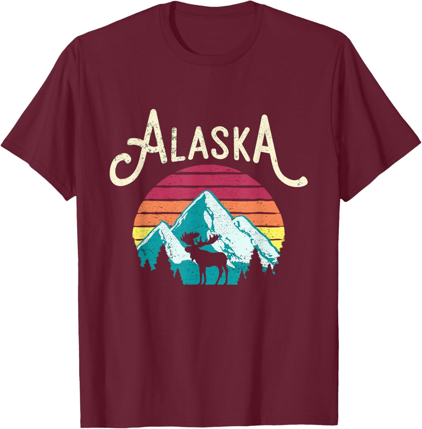 Retro Alaska AK Juneau Mountains Wildlife Moose T-Shirt - T-Shirt | Maroon