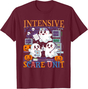 Halloween Intensive Care Scare Unit Ghost Nurse ICU Nursing T-Shirt - T-Shirt | Maroon