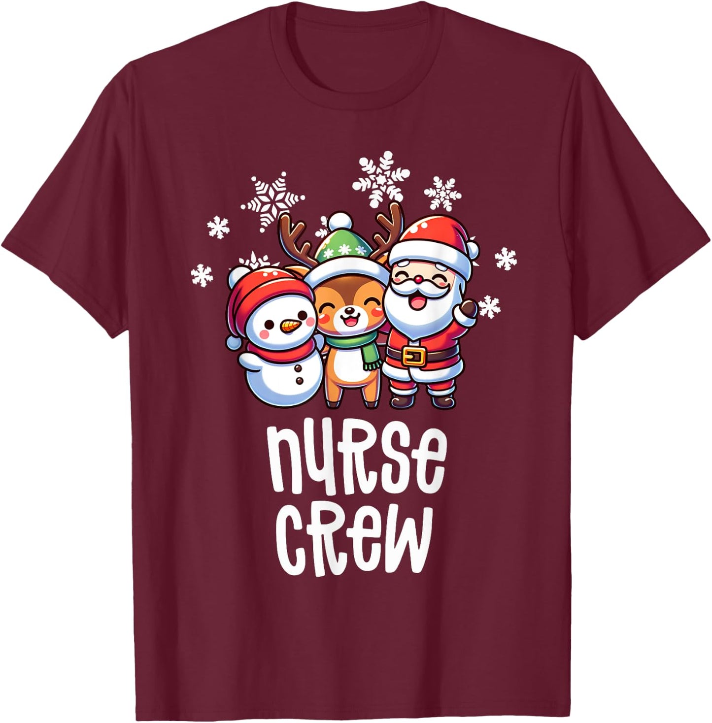 Christmas Nurse Crew Santa Snowman Holiday RN NICU PICU T-Shirt - T-Shirt | Maroon