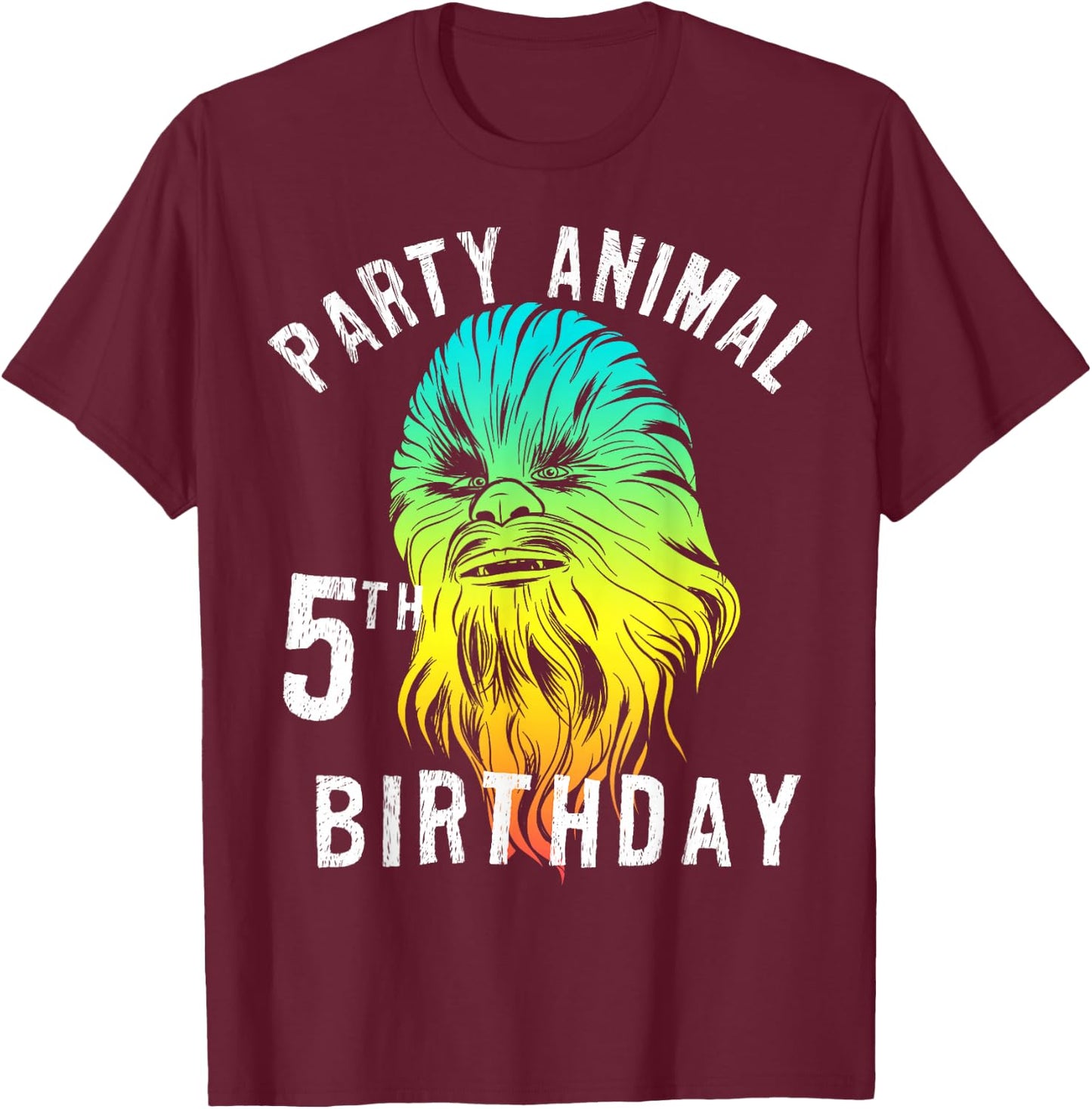 Star Wars Chewie Party Animal 5th Birthday Colorful Portrait T-Shirt - T-Shirt | Maroon