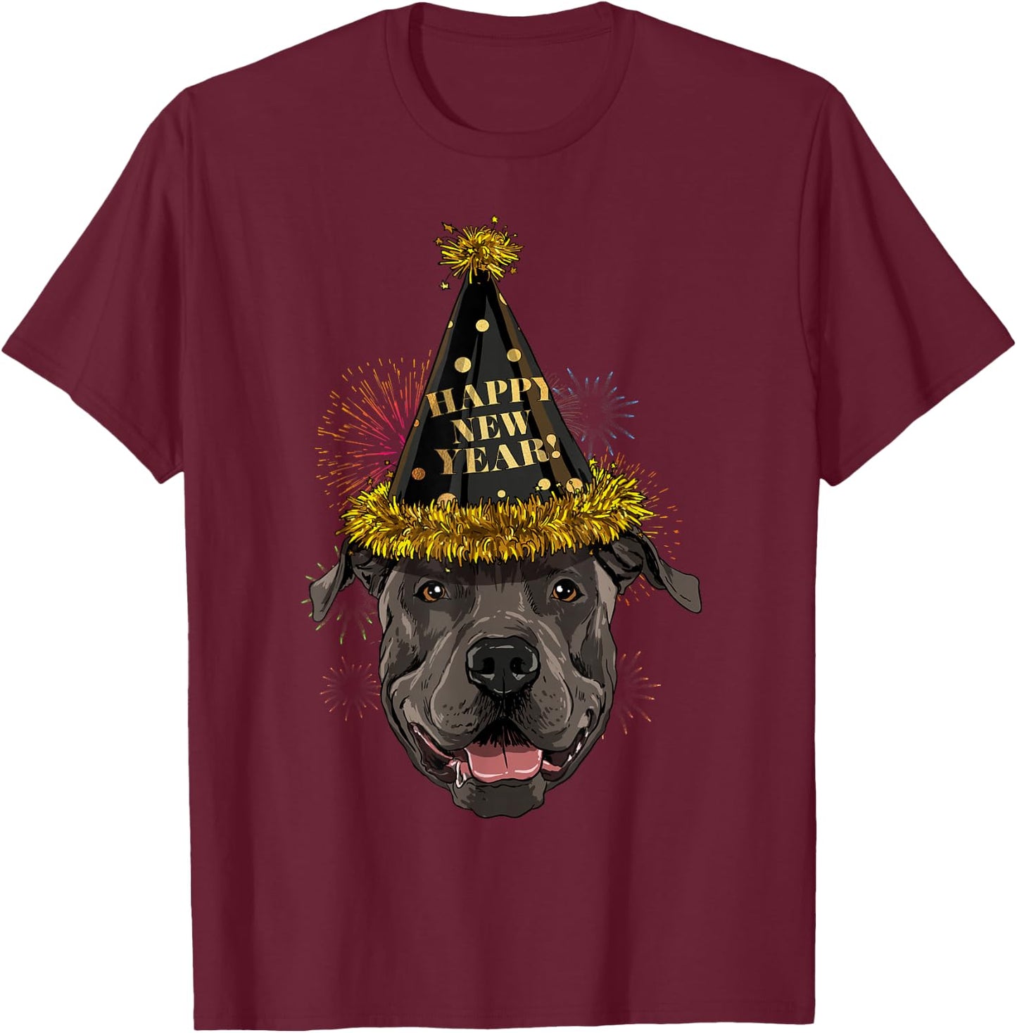 Pit Bull Happy New Year 2021 Dog New Years Eve Party T-Shirt - T-Shirt | Maroon