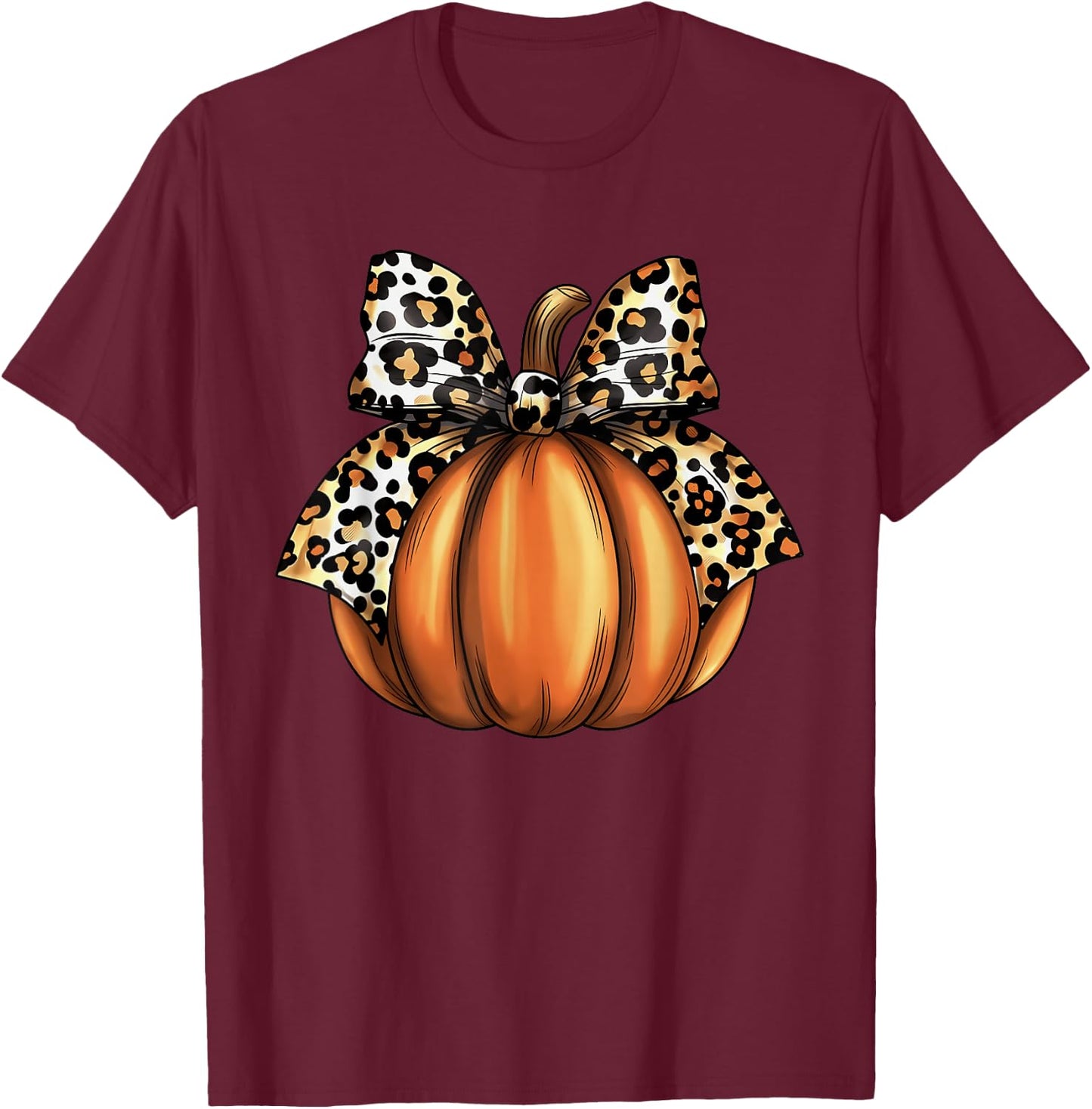 Pumpkin Leopard Coquette Bow Women Girls Kids Halloween T-Shirt - T-Shirt | Maroon
