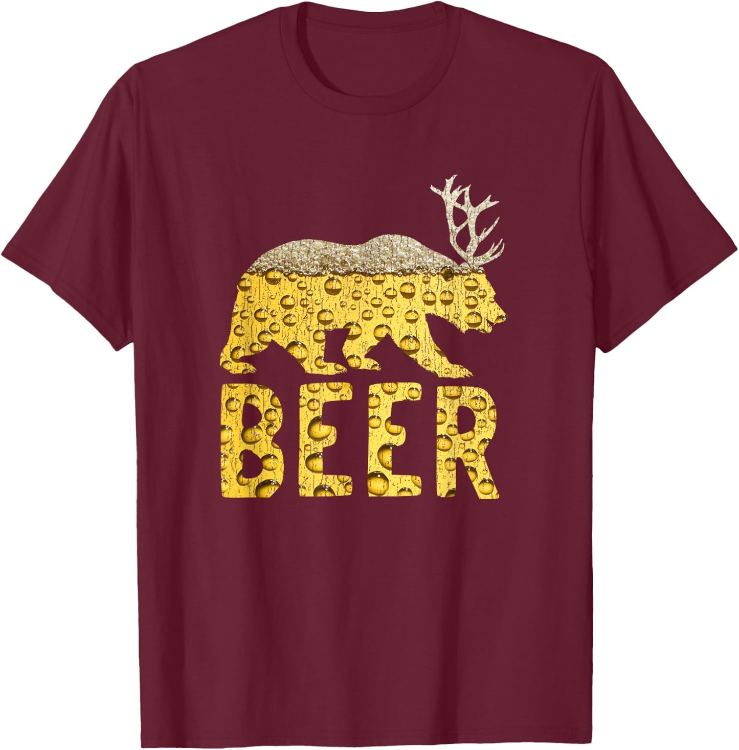 Beer Bubbles Bear+Deer=Beer Bear Antlers T-Shirt - T-Shirt | Maroon
