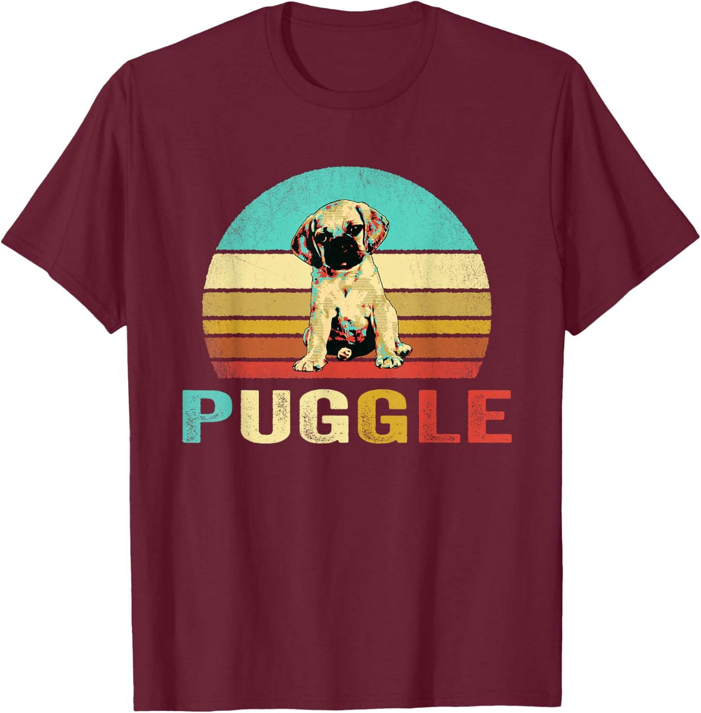 Vintage Puggle Shirt Dog Sunset T-Shirt - T-Shirt | Maroon