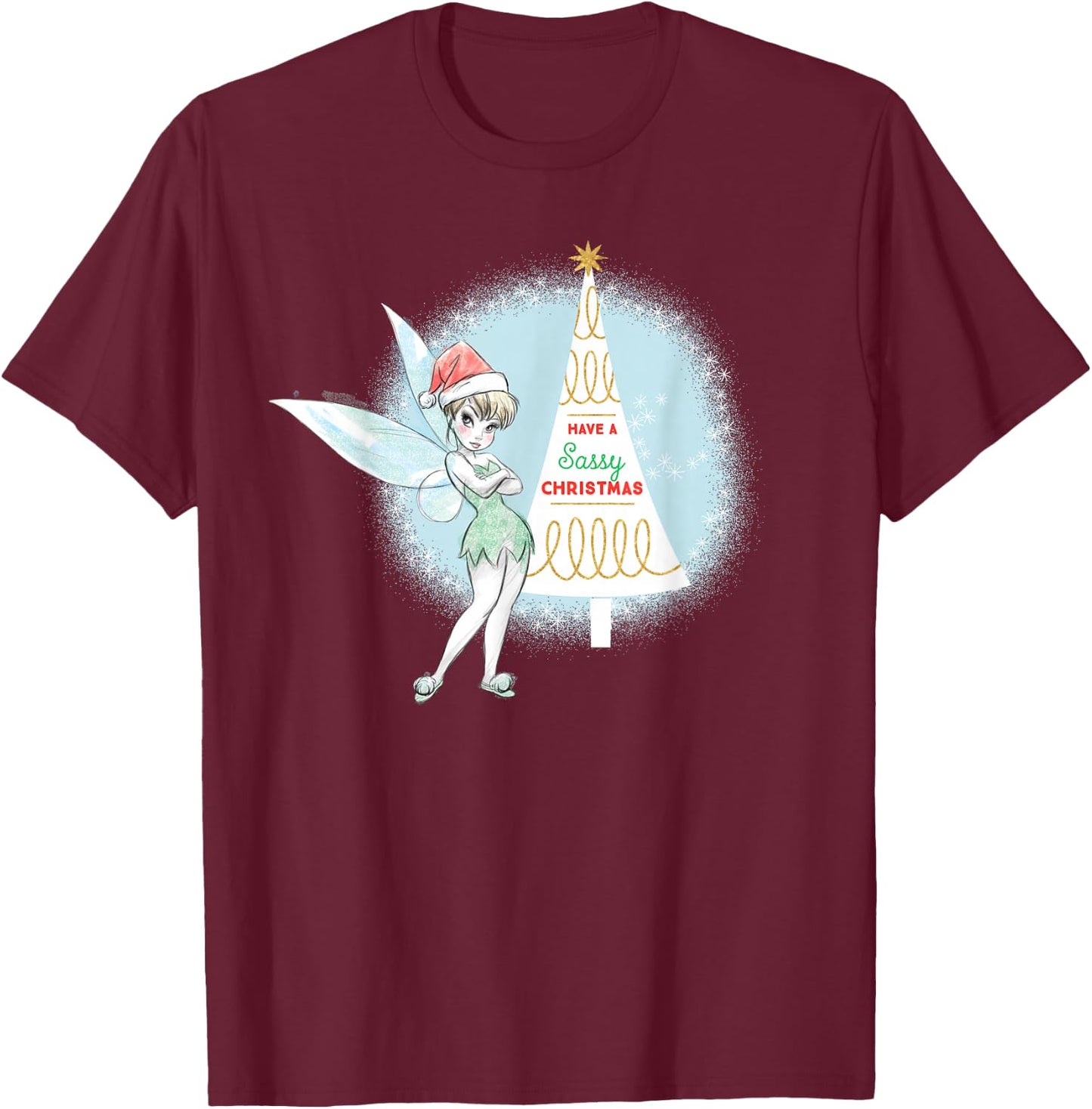Disney Tinker Bell Sassy Christmas Holiday T-Shirt - T-Shirt | Maroon