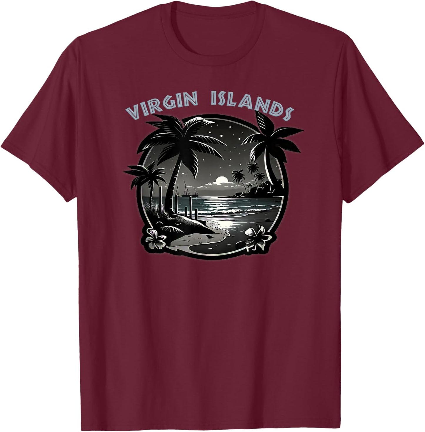 Virgin Islands Palms Caribbean Deck Chair Hammock Souvenir T-Shirt - T-Shirt | Maroon