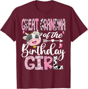 Great Grandma Of The Birthday Girl Farm Cow 1St Birthday T-Shirt - T-Shirt | Maroon