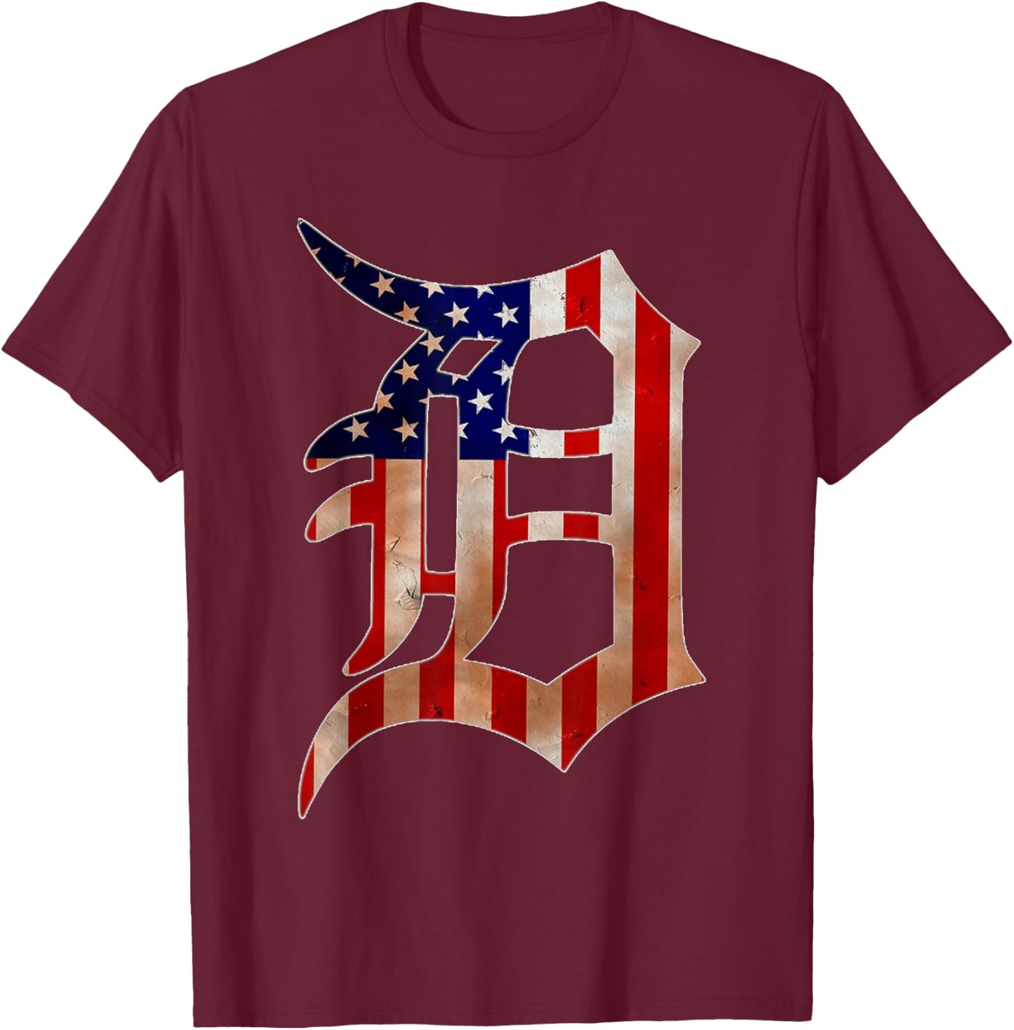 Detroit City American Flag Old English D T-Shirt - T-Shirt | Maroon