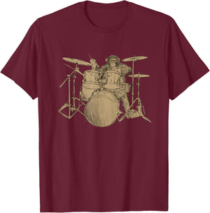 Drummer Shirt Men Monkey Lover Gift Drummer Musician T-Shirt - T-Shirt | Maroon