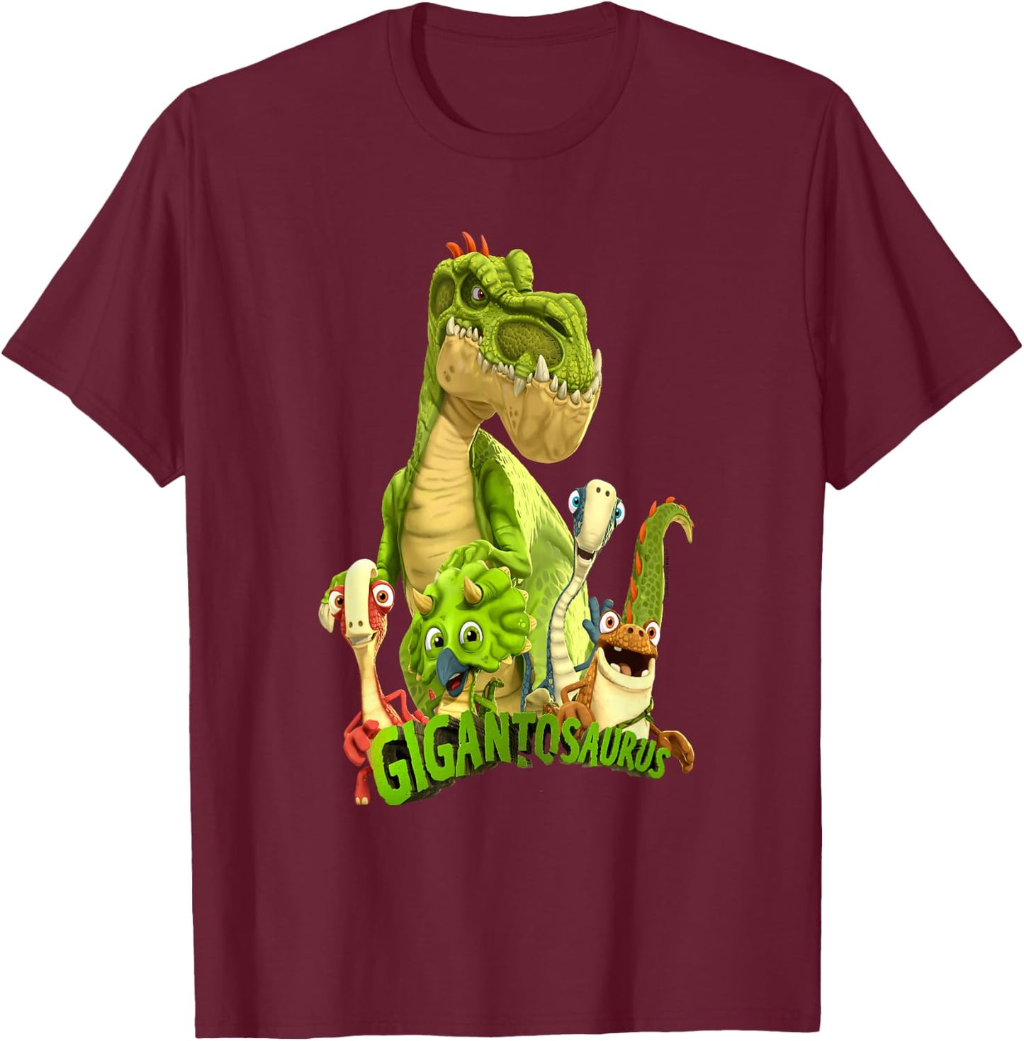 Gigantosaurus Logo with Giganto & The 4 Kid Dinos T-Shirt - T-Shirt | Maroon