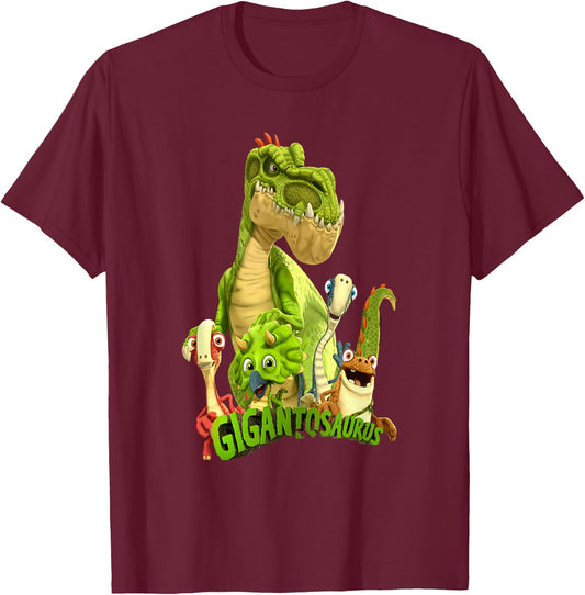 Gigantosaurus Logo with Giganto & The 4 Kid Dinos T-Shirt - T-Shirt | Maroon
