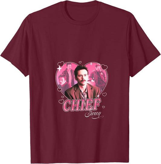 Women's Twilight Chief Charlie Swan Hearts Dad Crush Movie V-Neck T-Shirt - T-Shirt | Maroon