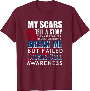 Sickle Cell Awareness Shirt Anemia Support Scars Life Story T-Shirt - T-Shirt | Maroon
