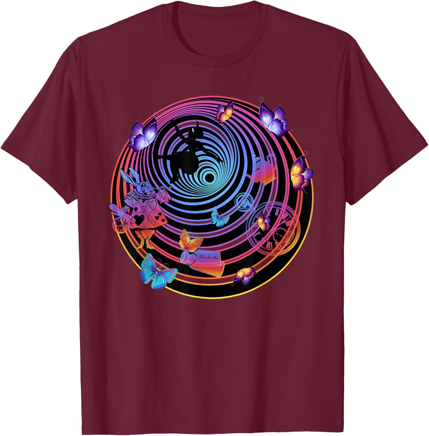 Down The Rabbit Hole - Alice In Wonderland T Shirt Design T-Shirt - T-Shirt | Maroon