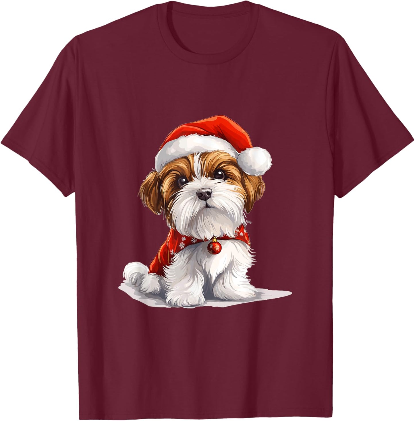 Cute Biewer Terrier Dog Christmas Merry X-mas Graphic T-Shirt - T-Shirt | Maroon