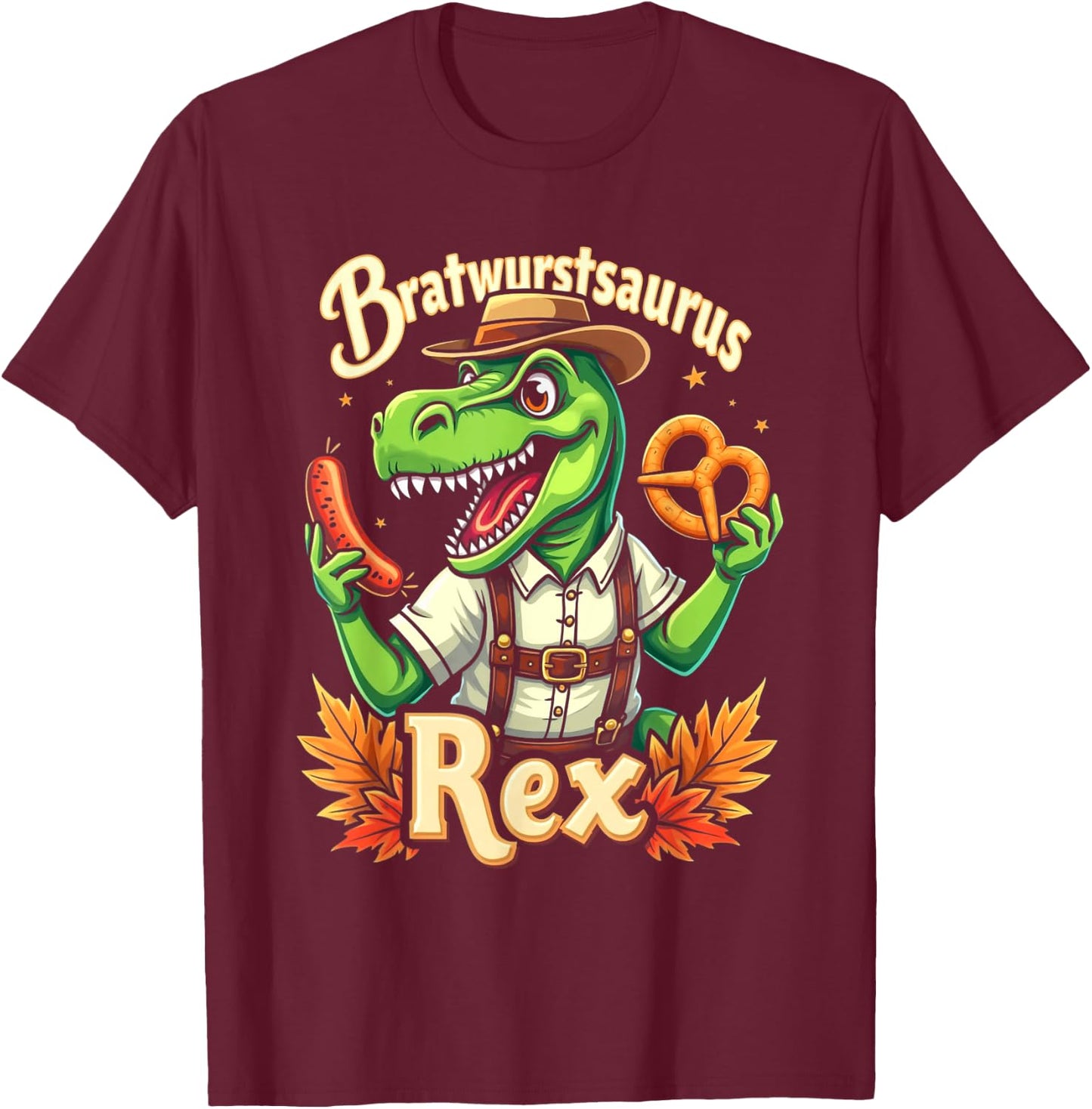 Funny Oktoberfest Dinosaur Lederhosen T-Rex Kids T-Shirt - T-Shirt | Maroon