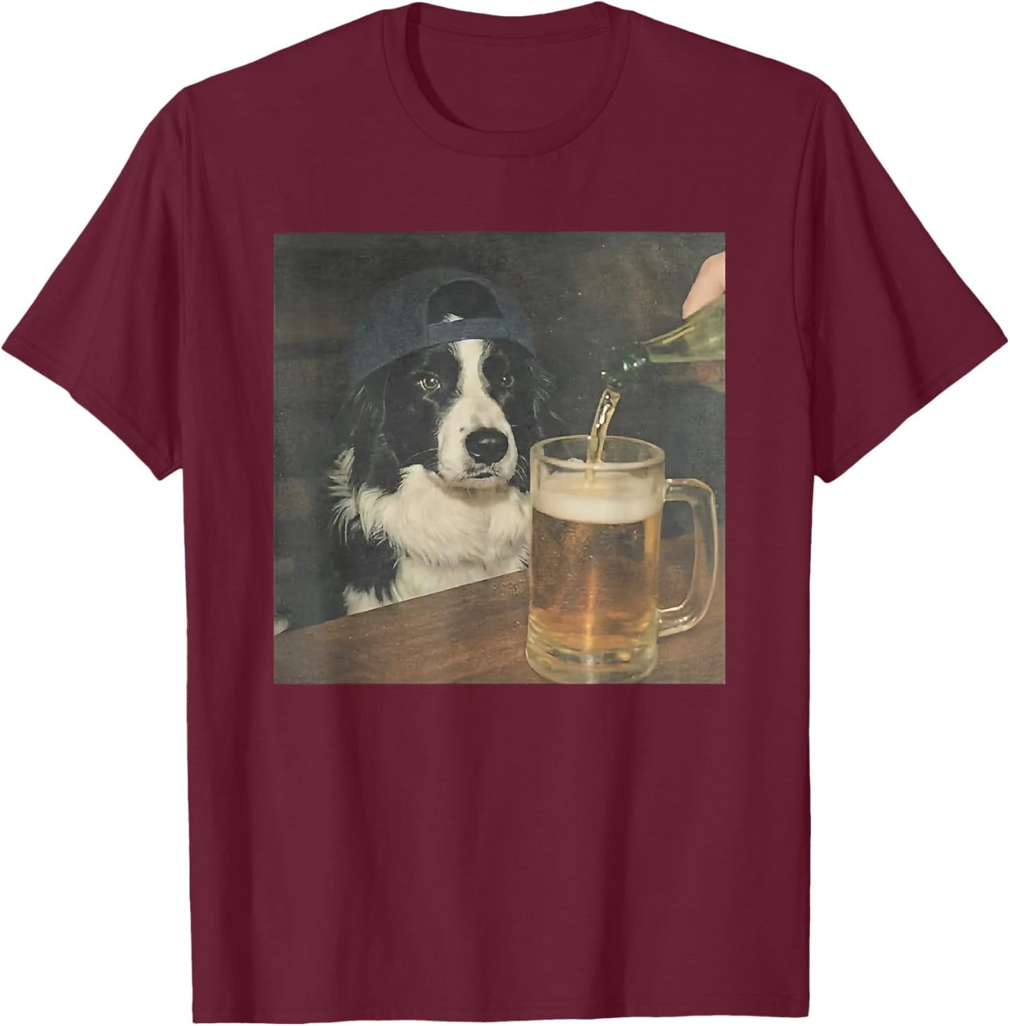 Border Collie Drinking Beer T-Shirt - T-Shirt | Maroon