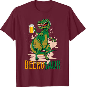 Beerosaur Dinosaur Drinking Beer - Funny Beerosaurus T-Shirt - T-Shirt | Maroon