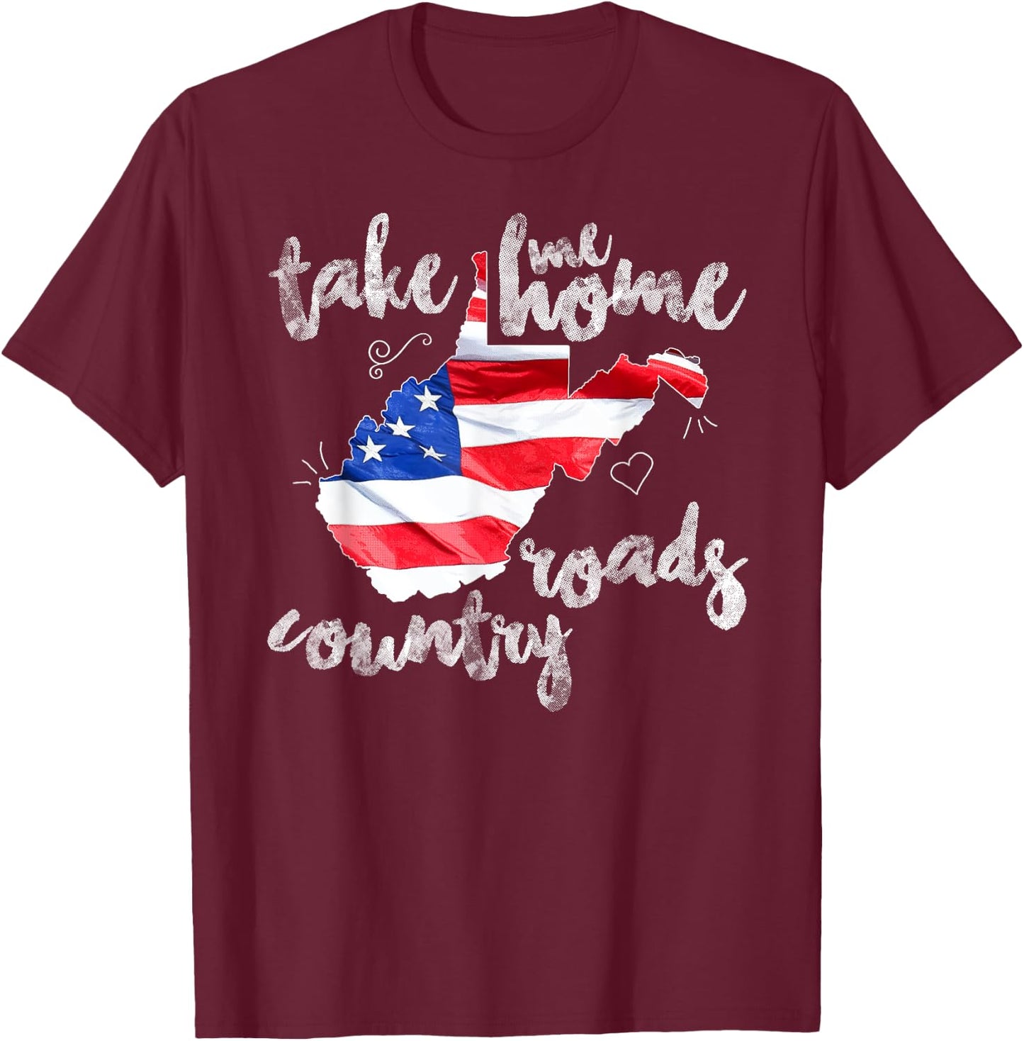 WV Country Roads Enlarged Version West Virginia T-Shirt - T-Shirt | Maroon