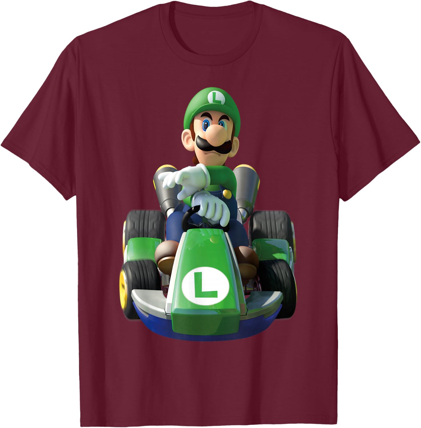Nintendo Mario Kart Luigi Driving Fast Graphic T-Shirt - T-Shirt | Maroon