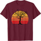 Retro Sun Minimalist Leafless Tree Design Graphic T-Shirt - T-Shirt | Maroon