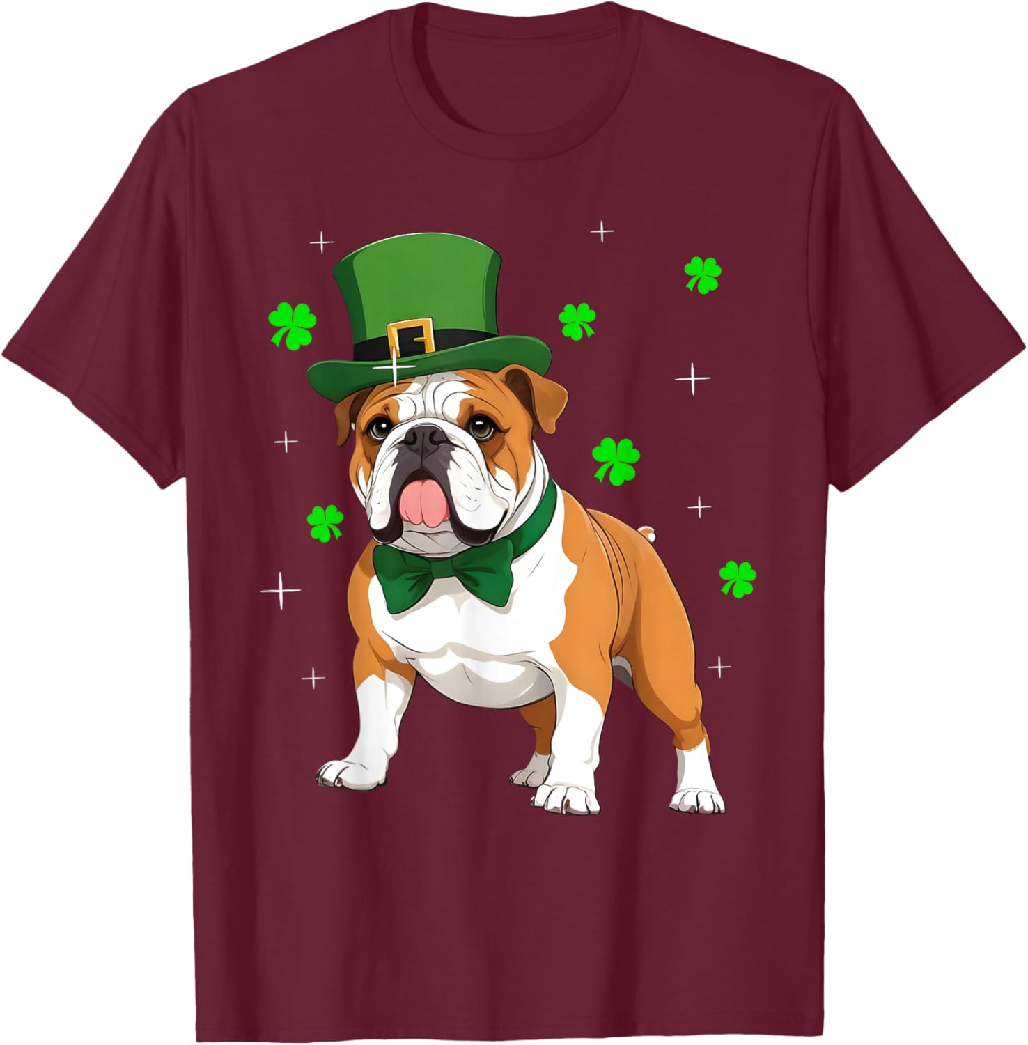 Shamrock Leprechaun Hat English Bulldog St Patrick's Day Men Women Kids T-Shirt - T-Shirt | Maroon
