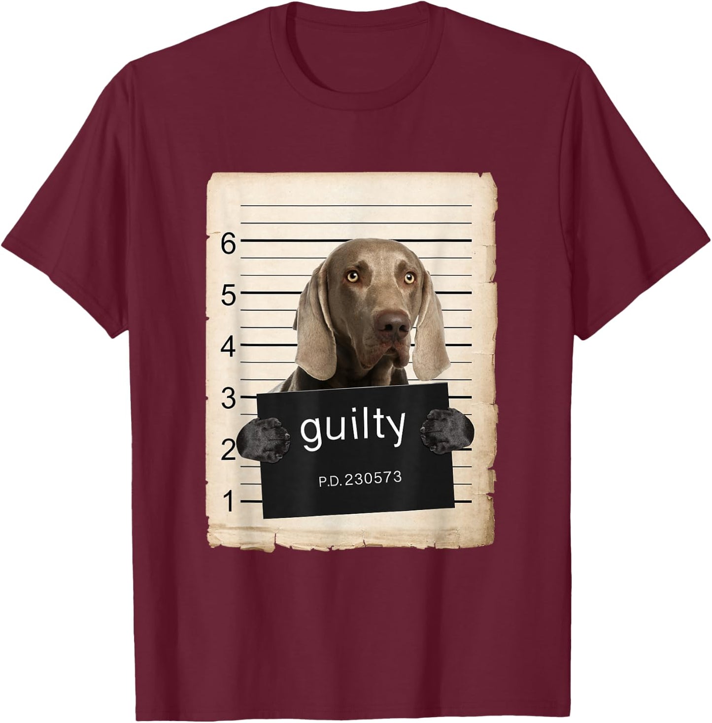 Weimaraner Dog Mug Shot Bad Dog T-Shirt - T-Shirt | Maroon
